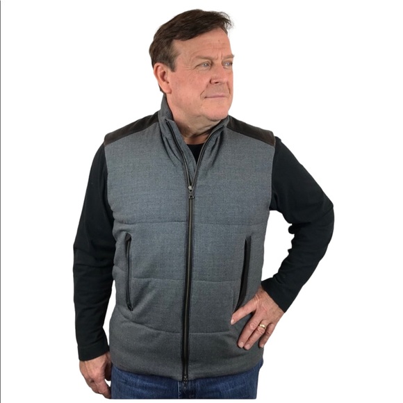VINCE Leather Accented Wool Vest Zip